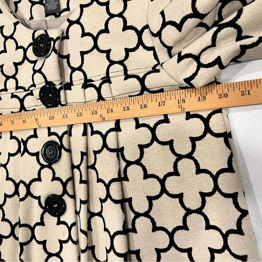 VTGChelsea&Theodore Sz8 Ivory/Blk Floral Print Cropped 3/4 Sleeve Jacket FLAWED